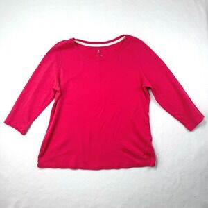 Isaac Mizrahi Live Essentials Pink Pima Cotton 3/4 Sleeve Scoop Neck Top Size M
